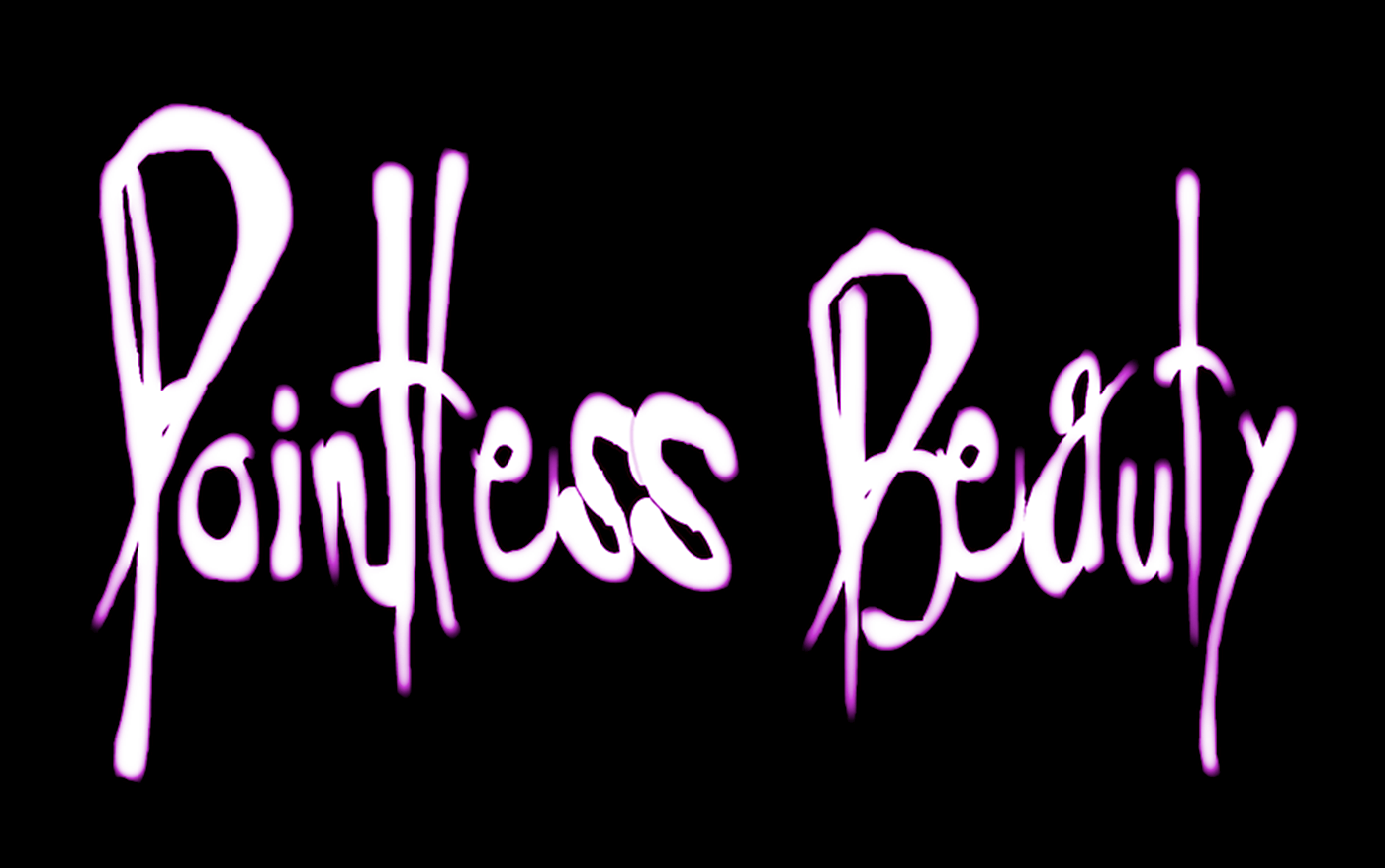 Pointless Beauty Text Calligraphy White on Black Purple Tint